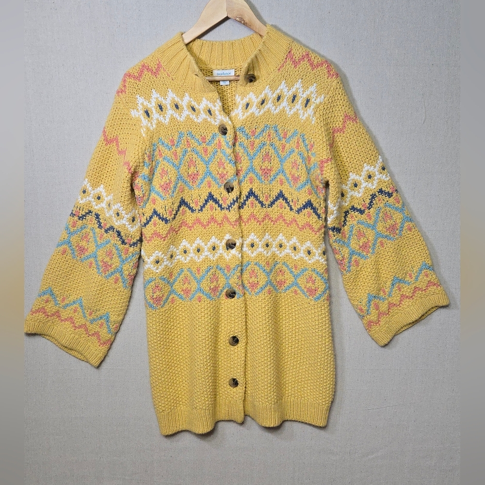 Sundance Yellow Multicolor Patterned Cardigan Fai… - image 1